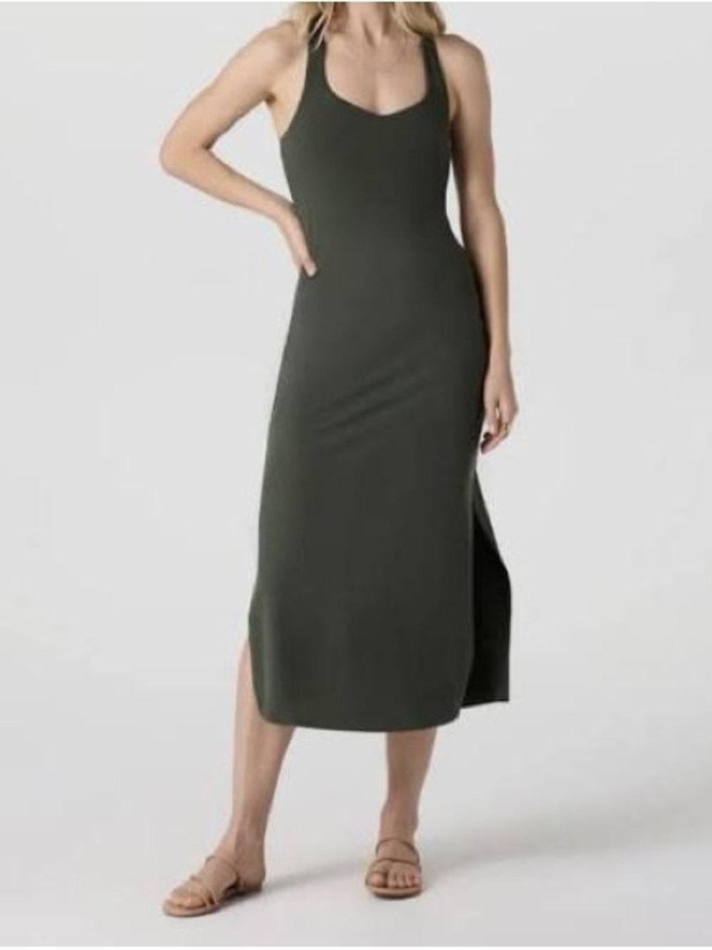 Vuori halo racerback midi dress in kale xs